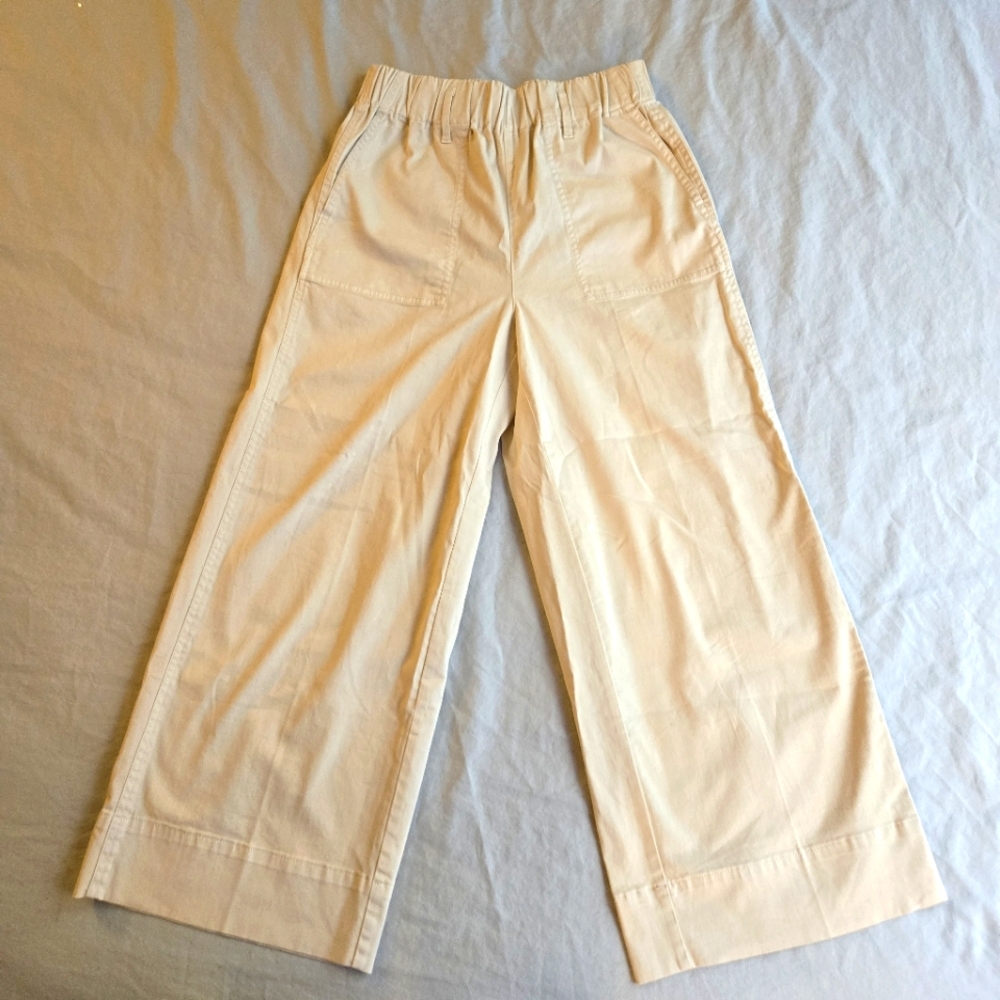 J. Crew Pull-On Wide Leg Chino Pant S - Elastic Waist Ivory